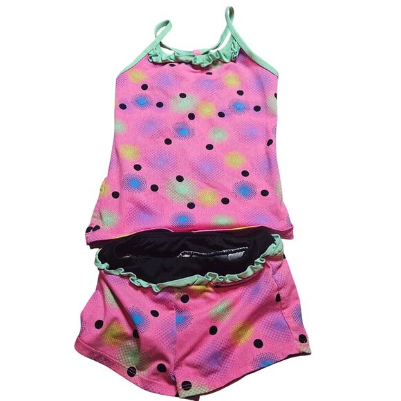Danskin Girls Pink Tankini Swimsuit with Polka dots - Picture 1 of 4